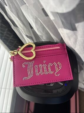 Juicy Couture Hot Pink Cardholder Keyring with Gold Heart Charm